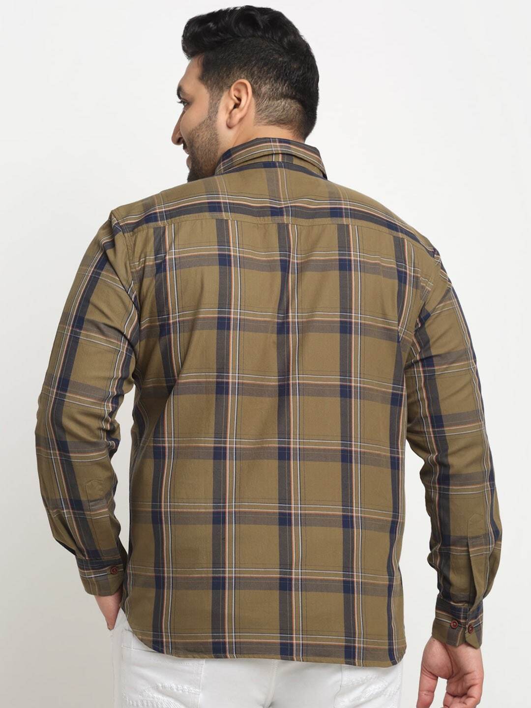 Plus Size Men Tartan Checked Casual Cotton Shirt