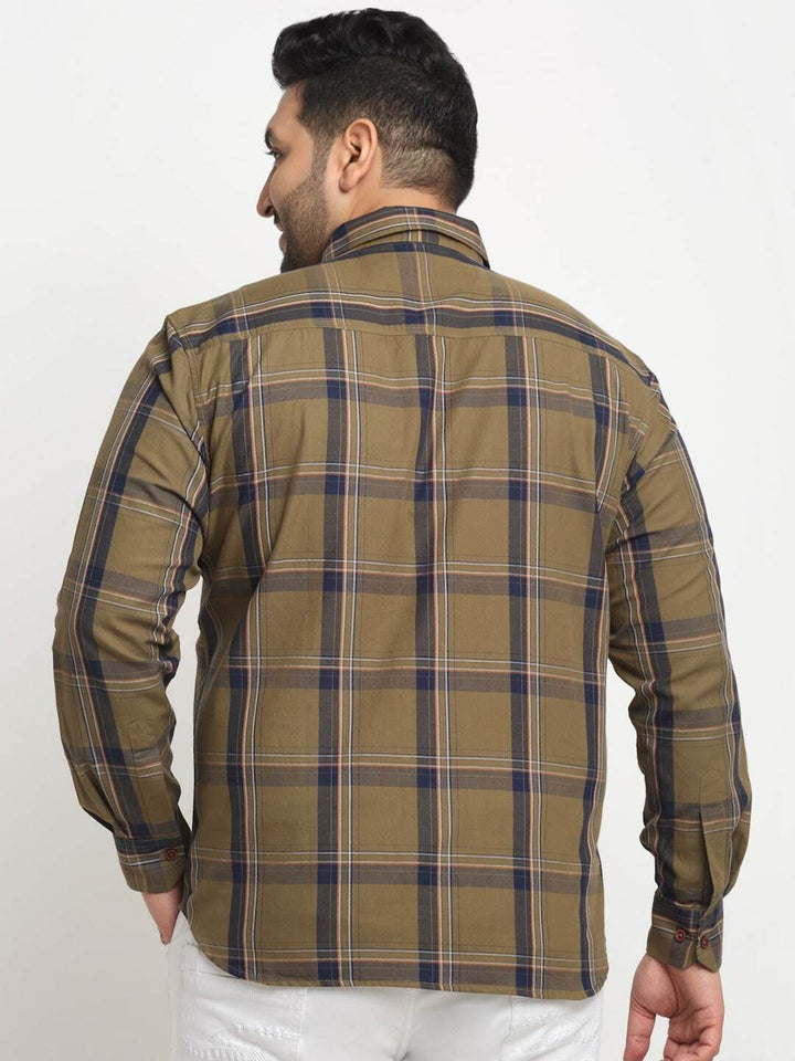 Plus Size Men Tartan Checked Casual Cotton Shirt