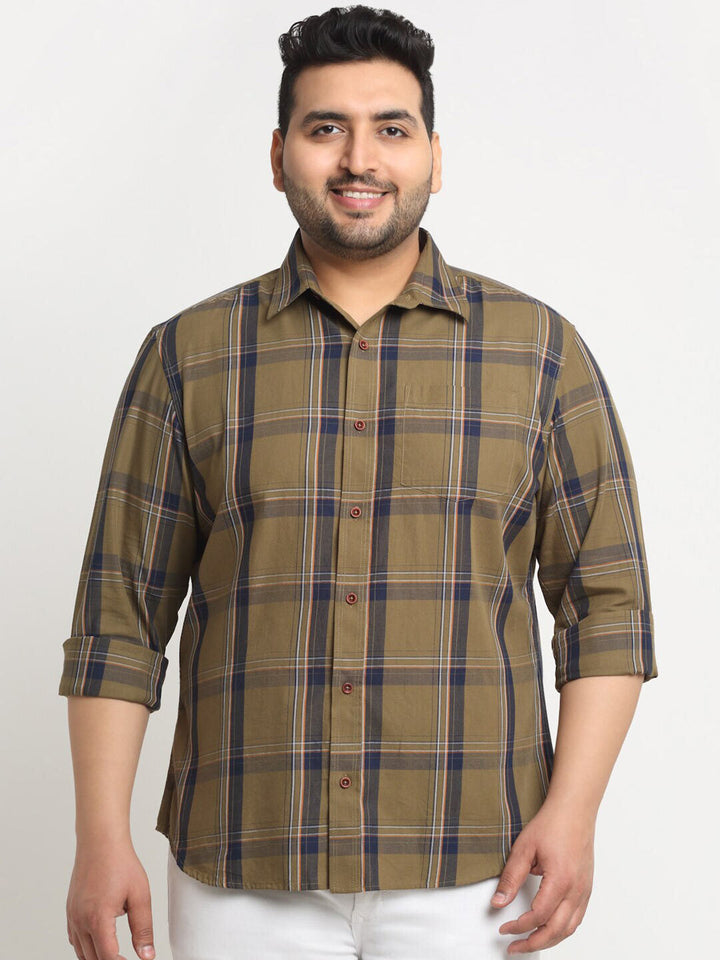 Plus Size Men Tartan Checked Casual Cotton Shirt