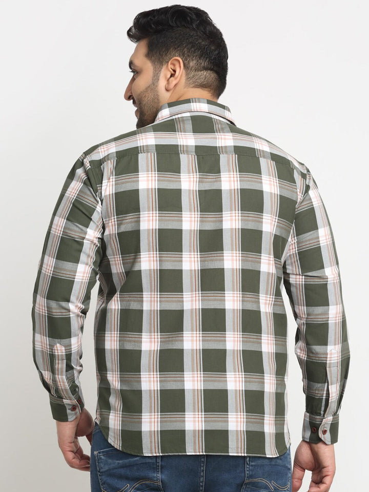 Plus Size Tartan Checked Spread Collar Opaque Casual Cotton Shirt