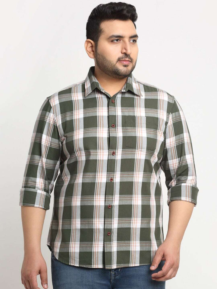 Plus Size Tartan Checked Spread Collar Opaque Casual Cotton Shirt