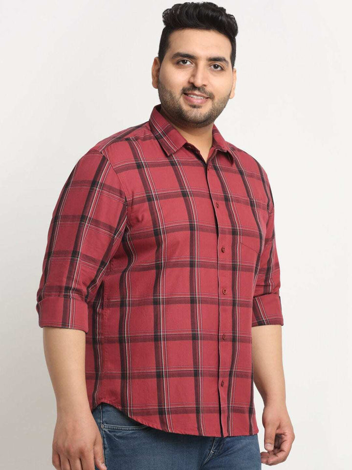 Plus Size Men Windowpane Checked Casual Shirt