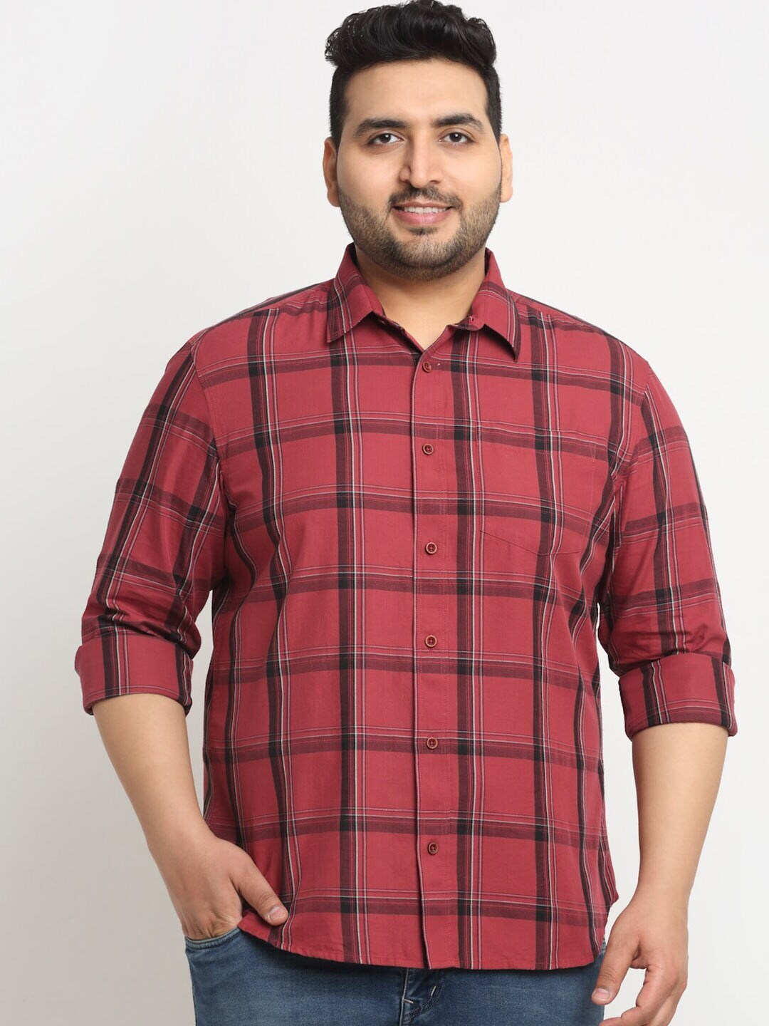 Plus Size Men Windowpane Checked Casual Shirt