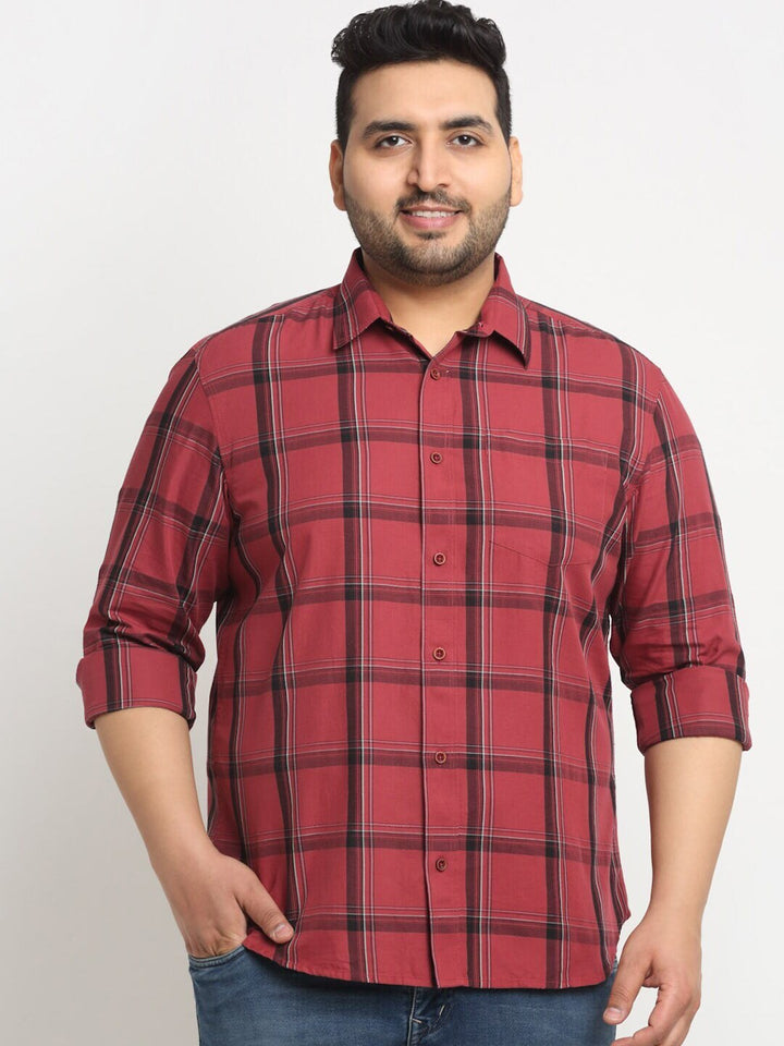 Plus Size Men Windowpane Checked Casual Shirt