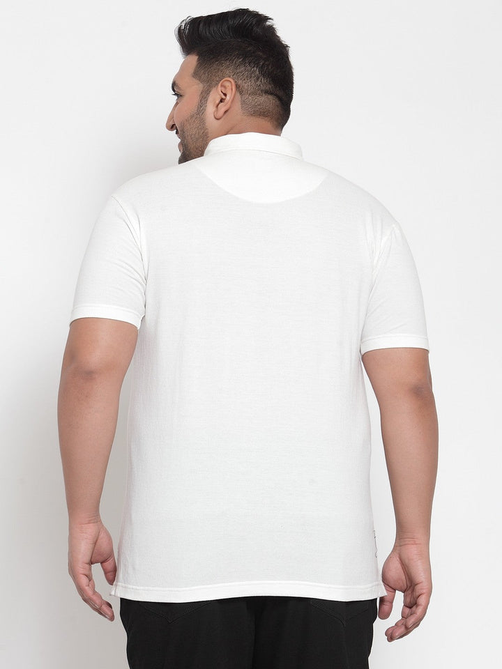 Plus Size Men White Solid Polo Collar Pure Cotton T-shirt