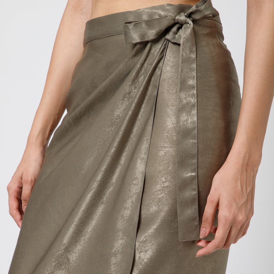 Olive Satin Drape Skirt