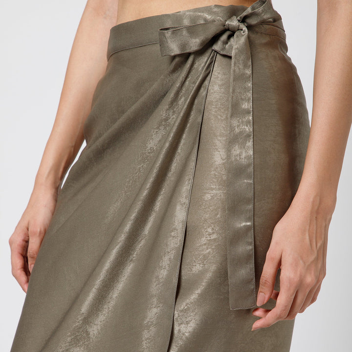 Olive Satin Drape Skirt