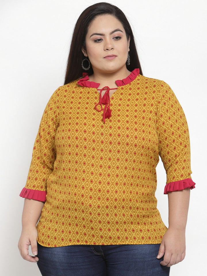 Plus Size Women Mustard Yellow Printed Top