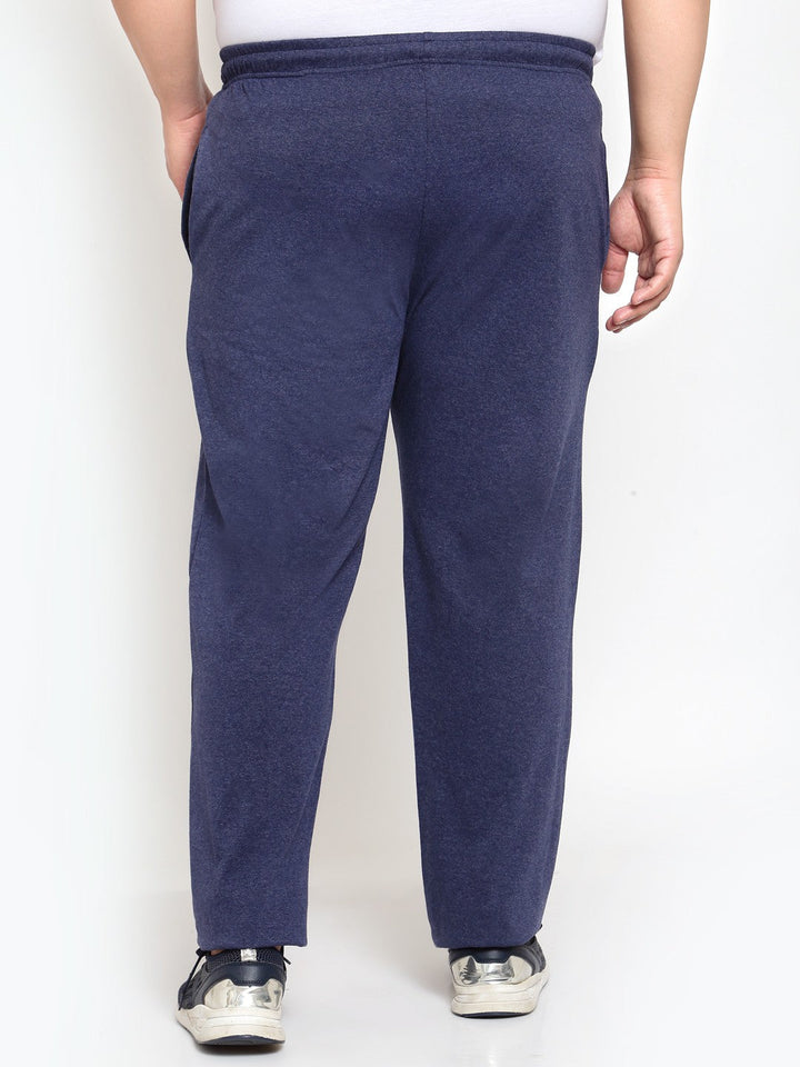 Plus Size Men Navy Blue Solid Cotton Straight-Fit Track Pants