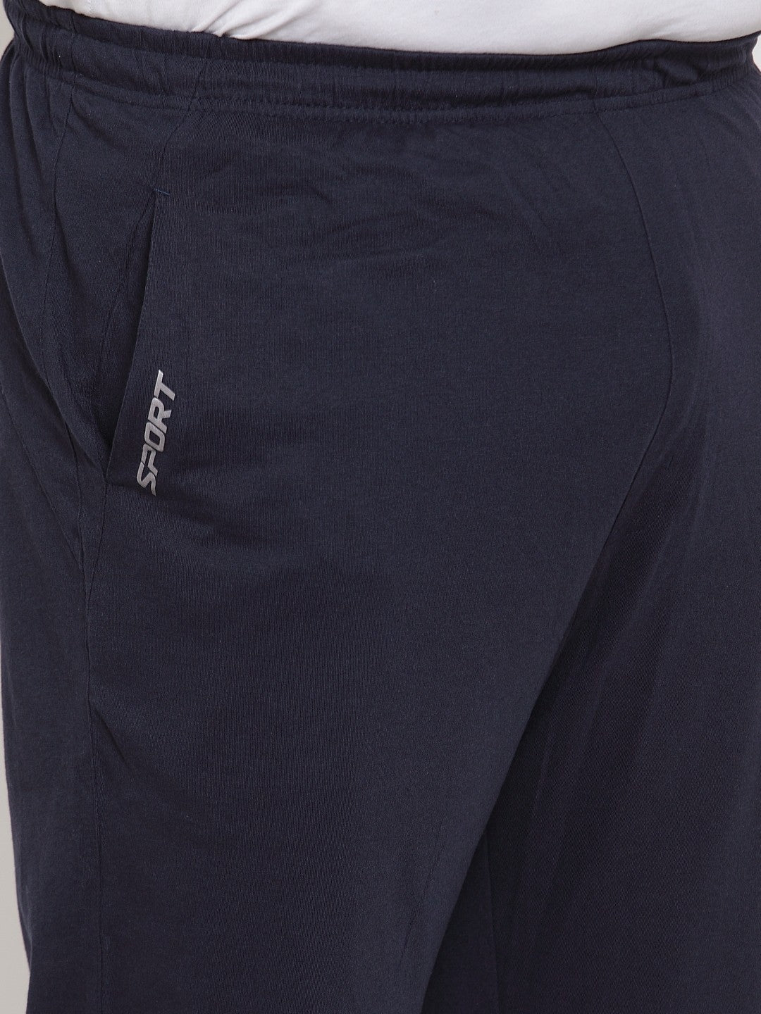 Plus Size Men Navy Blue Solid Track Pants