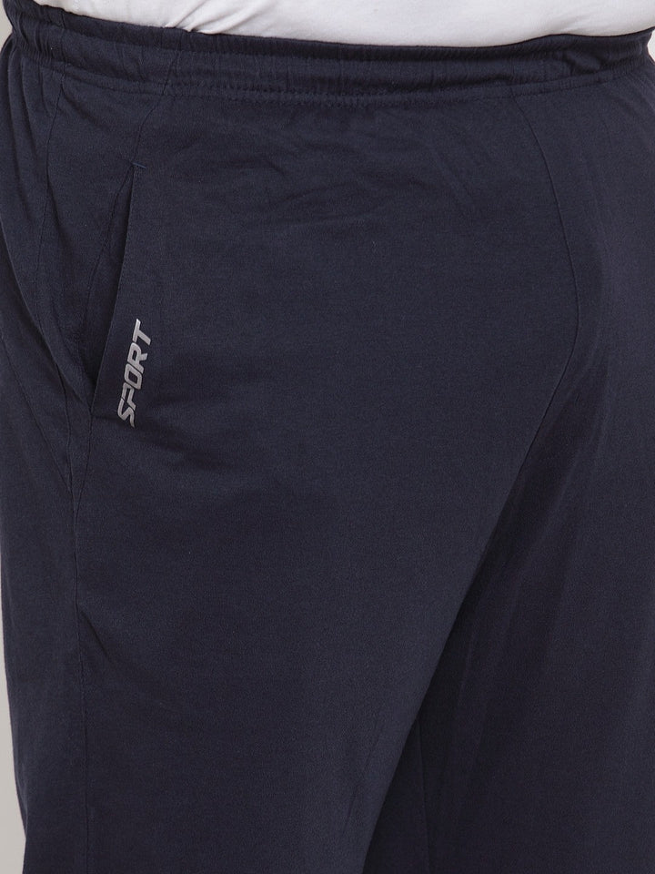Plus Size Men Navy Blue Solid Track Pants