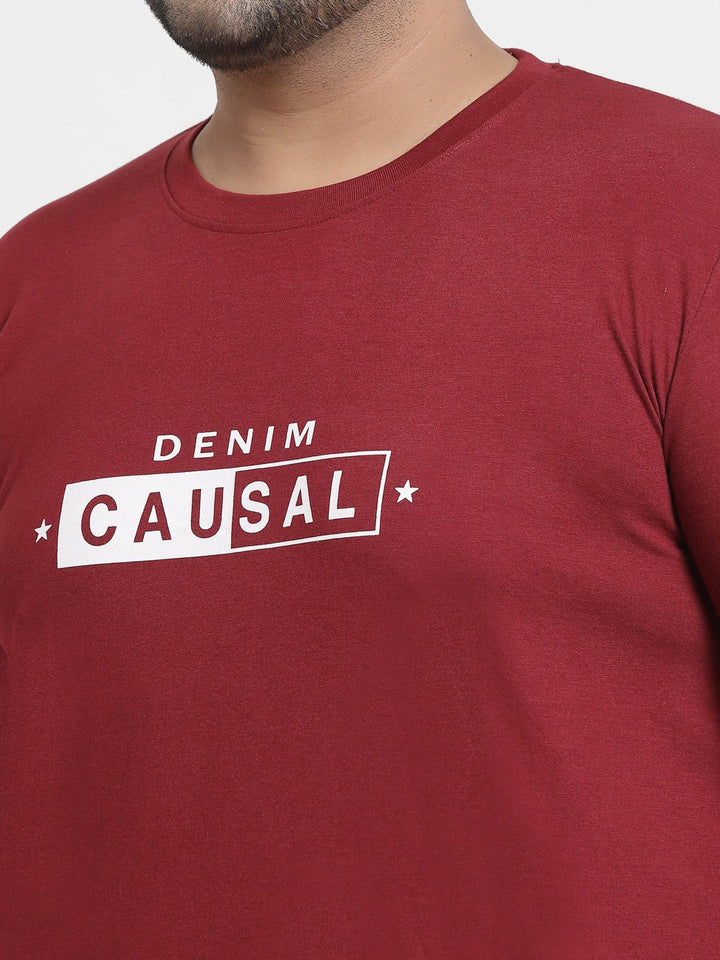Plus Size Men  Maroon  White Printed Pure Cotton T-shirt