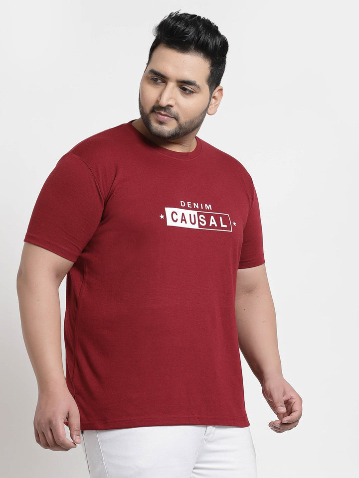 Plus Size Men  Maroon  White Printed Pure Cotton T-shirt
