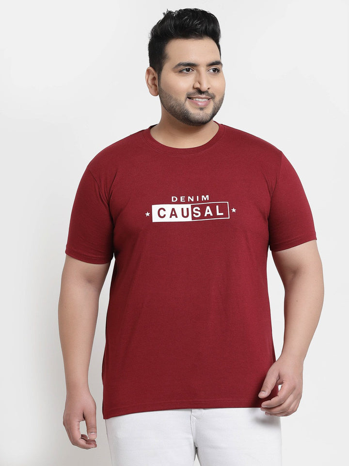 Plus Size Men  Maroon  White Printed Pure Cotton T-shirt