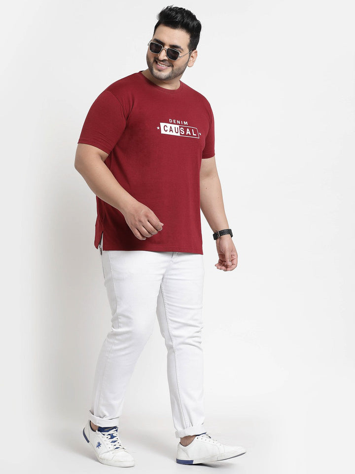Plus Size Men  Maroon  White Printed Pure Cotton T-shirt