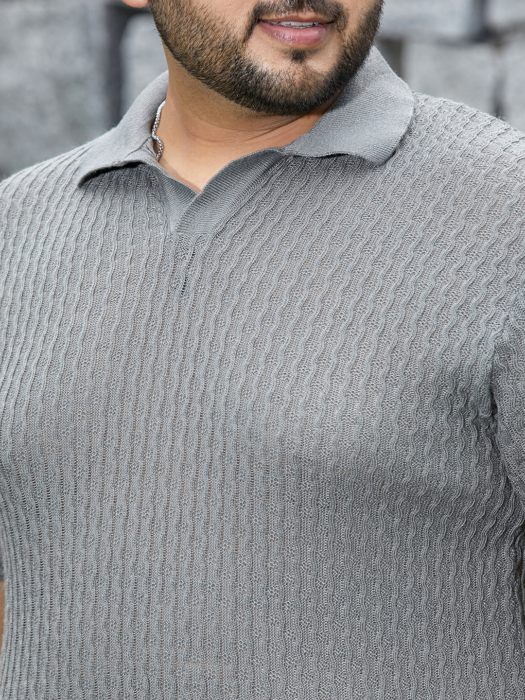 Swirl-Textured Polo T-Shirt