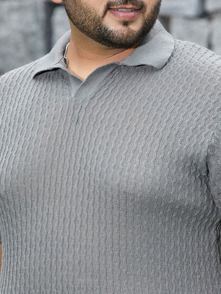 Swirl-Textured Polo T-Shirt