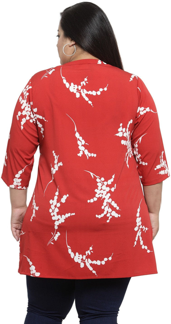 Plus Size Red  Off-White Printed Tunic