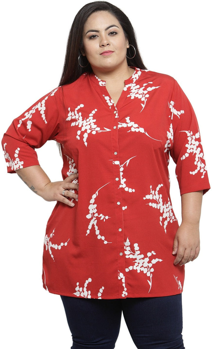 Plus Size Red  Off-White Printed Tunic