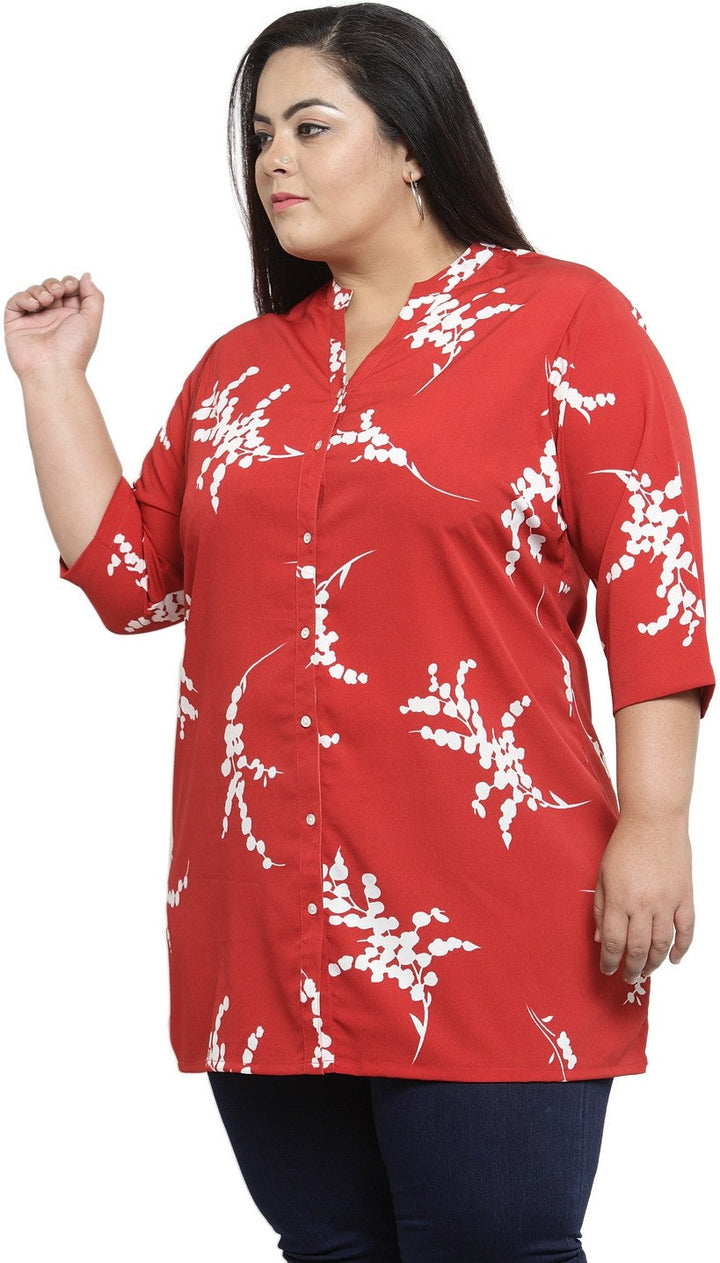 Plus Size Red  Off-White Printed Tunic