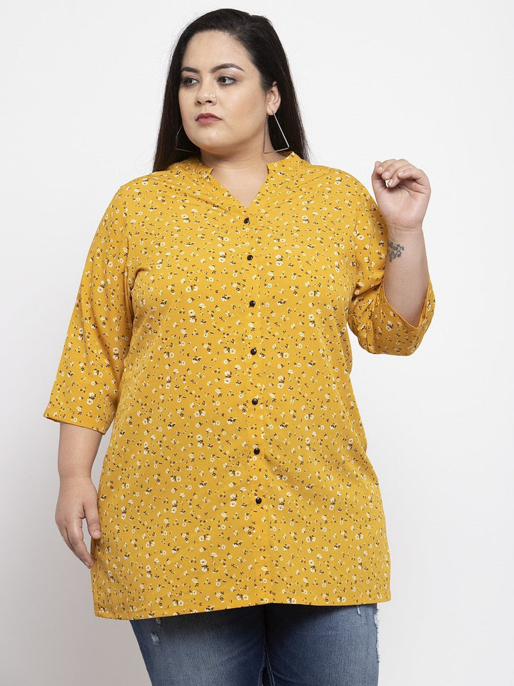 Plus Size Women Yellow Printed Tunic