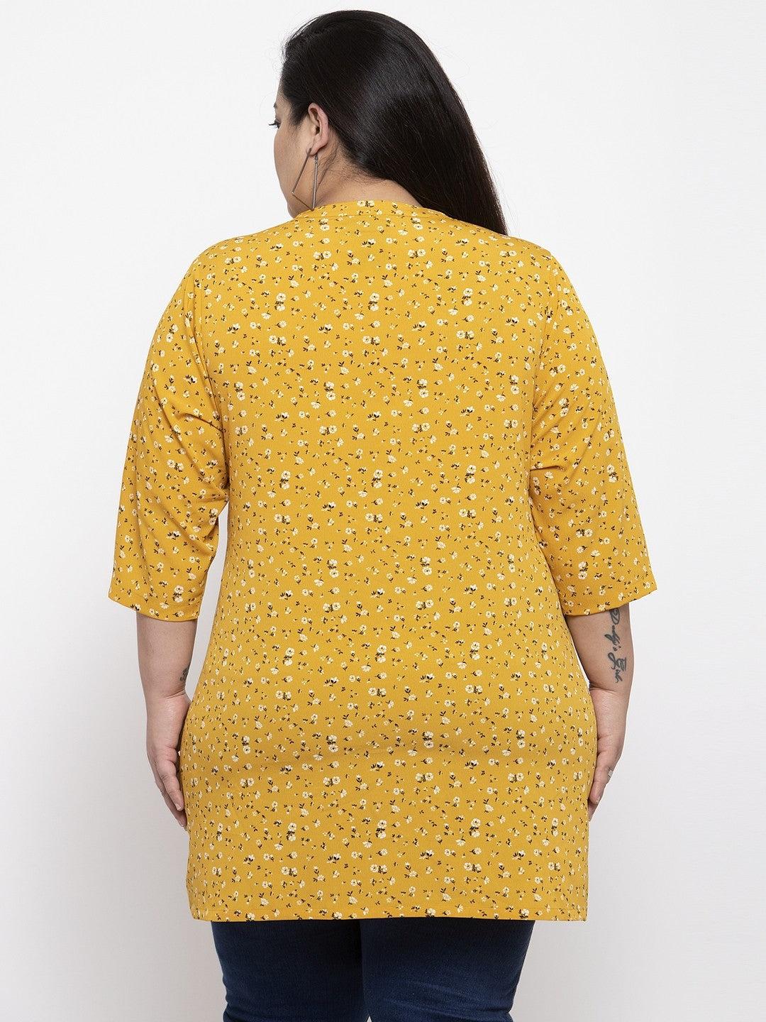 Plus Size Women Yellow Printed Tunic