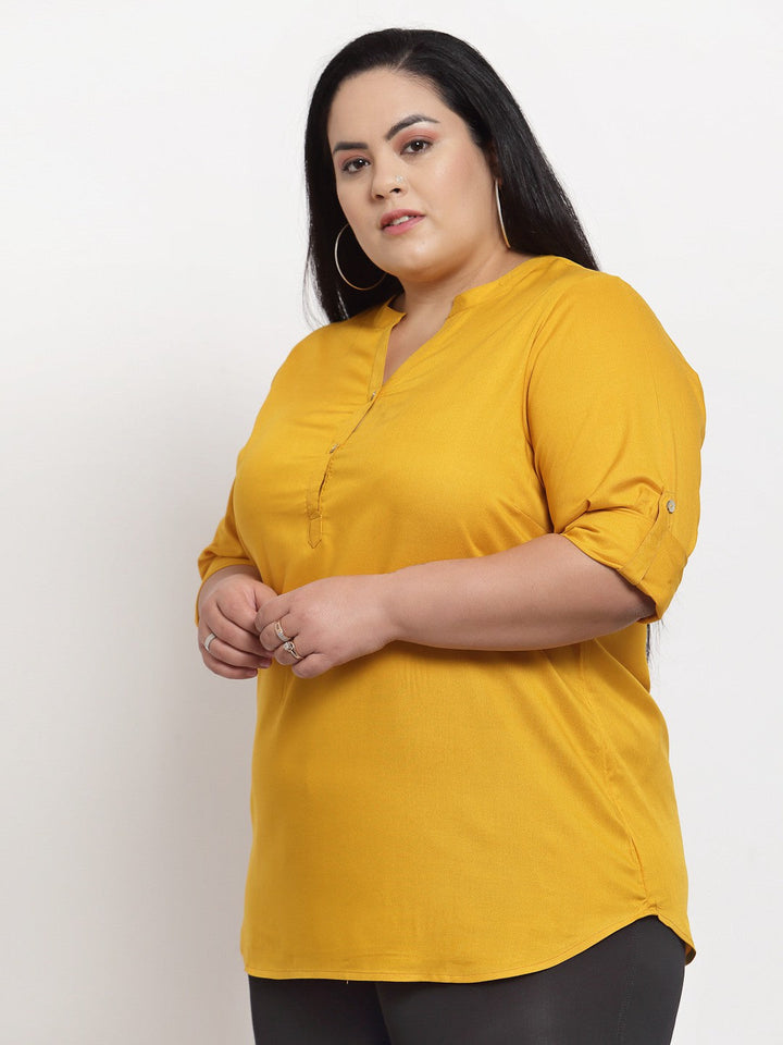 Plus Size Mustard Yellow Mandarin Collar Top
