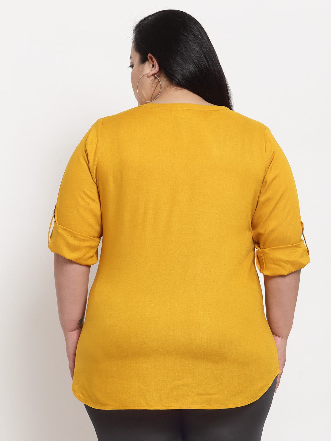 Plus Size Mustard Yellow Mandarin Collar Top