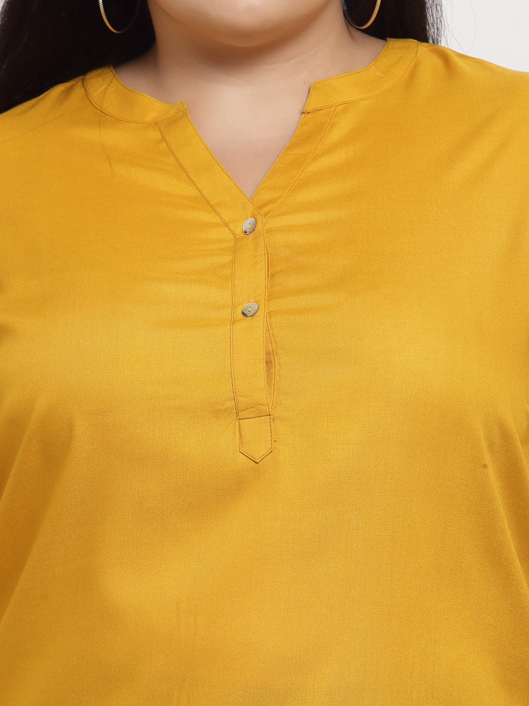 Plus Size Mustard Yellow Mandarin Collar Top