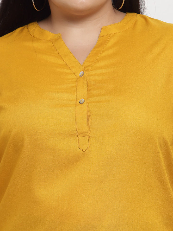 Plus Size Mustard Yellow Mandarin Collar Top