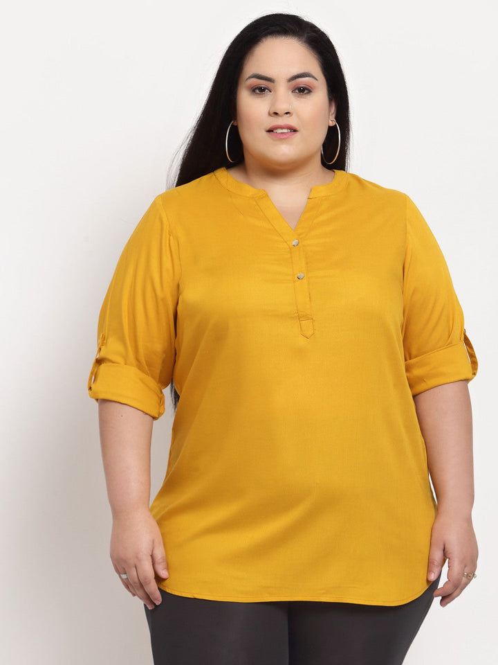 Plus Size Mustard Yellow Mandarin Collar Top