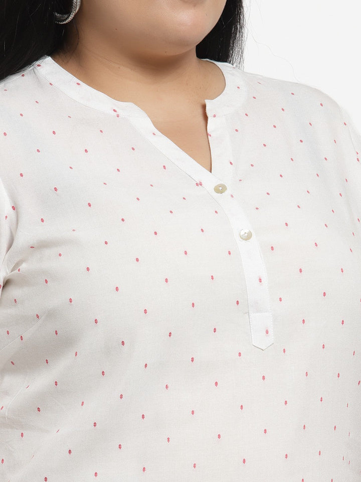 Plus Size White  Pink Polka Dots Print Top