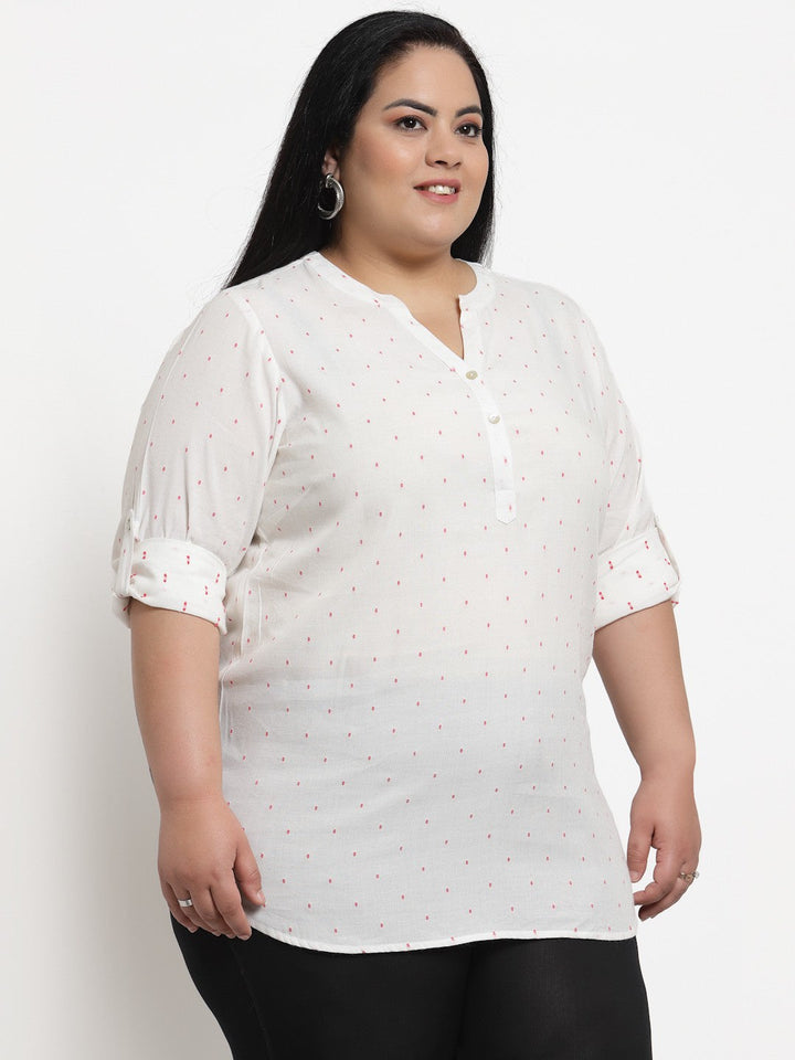 Plus Size White  Pink Polka Dots Print Top