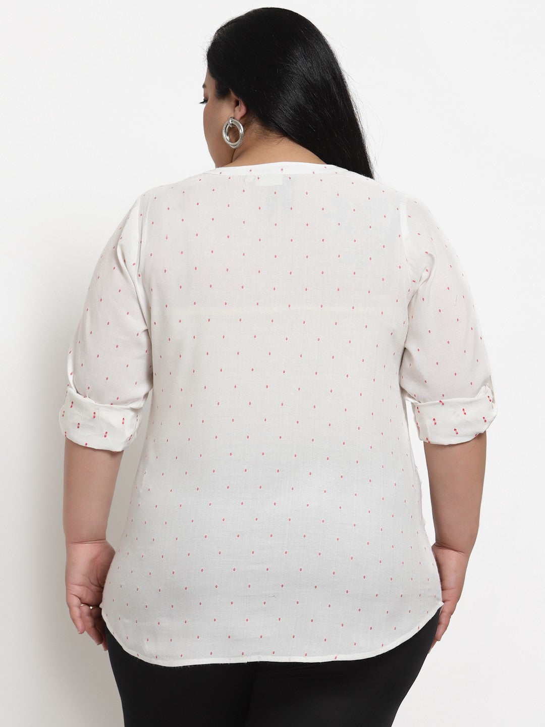 Plus Size White  Pink Polka Dots Print Top