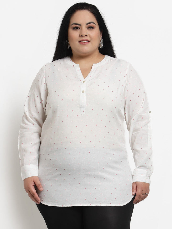 Plus Size White  Pink Polka Dots Print Top