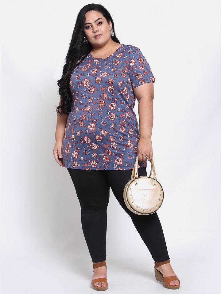 Plus Size Women Purple  Red Floral Printed T-shirt