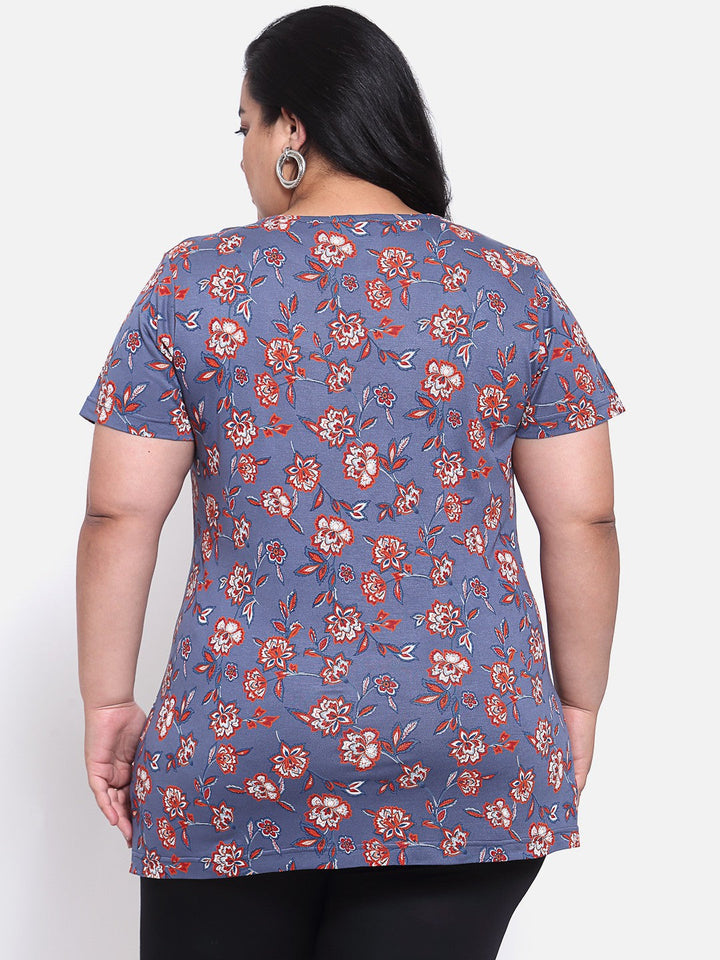 Plus Size Women Purple  Red Floral Printed T-shirt
