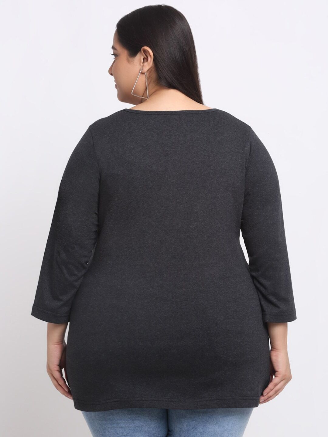 Plus Size Charcoal  Round Neck Cotton T-shirt