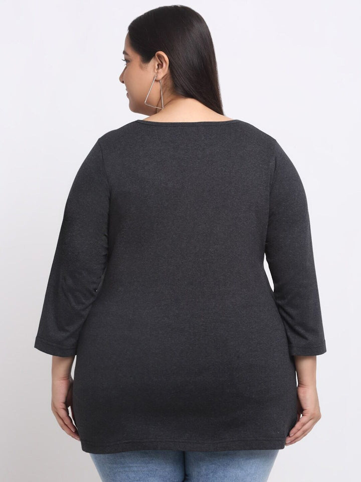 Plus Size Charcoal  Round Neck Cotton T-shirt