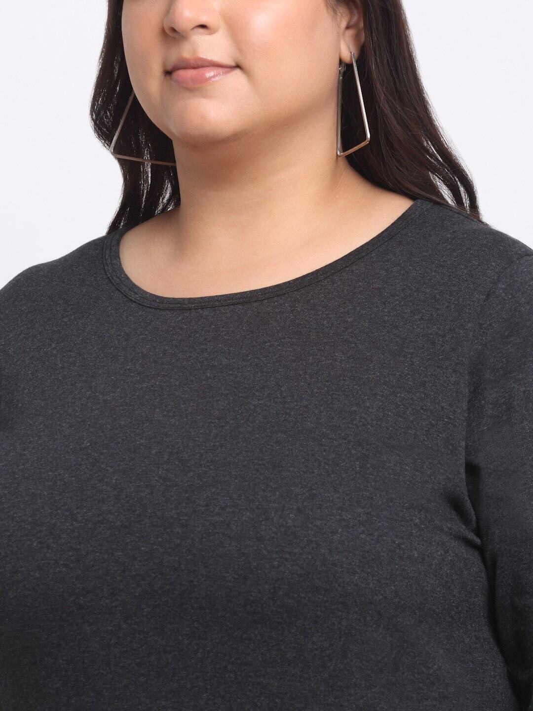 Plus Size Charcoal  Round Neck Cotton T-shirt