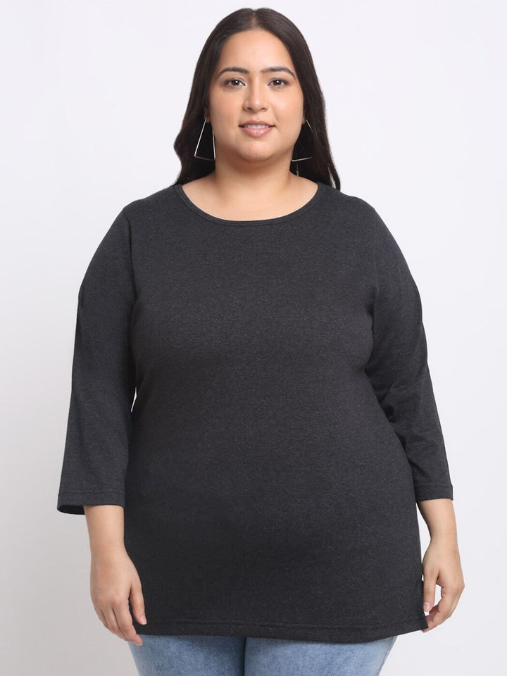 Plus Size Charcoal  Round Neck Cotton T-shirt