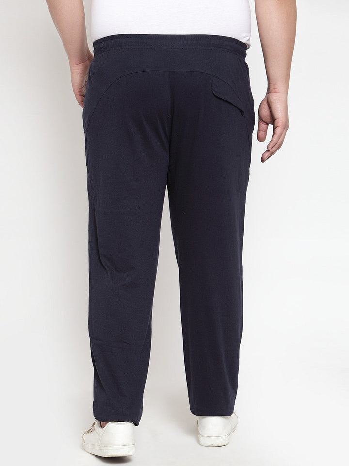 Plus Size Men Navy Blue Solid Track Pants