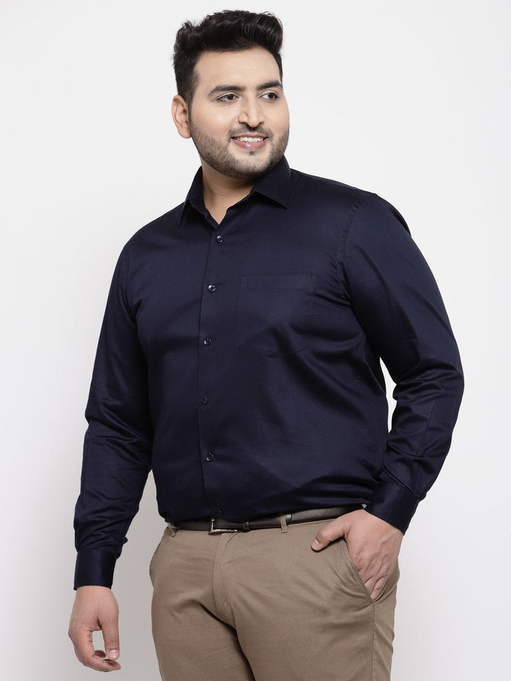 Plus Size Men  Navy Blue Regular Fit Solid Formal Shirt