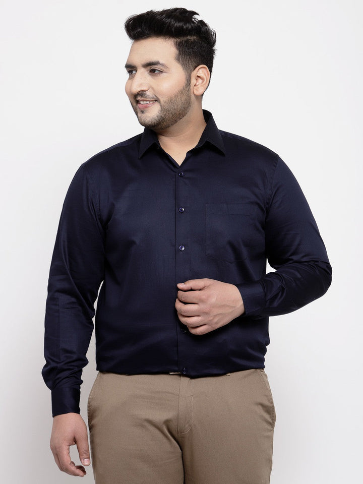 Plus Size Men  Navy Blue Regular Fit Solid Formal Shirt