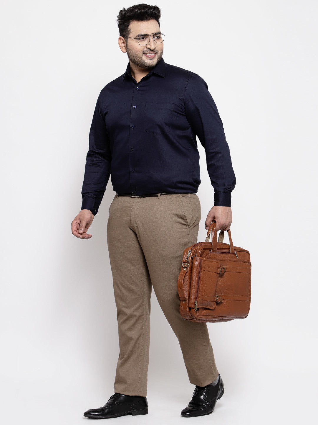 Plus Size Men  Navy Blue Regular Fit Solid Formal Shirt
