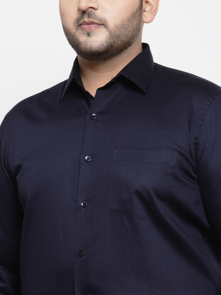 Plus Size Men  Navy Blue Regular Fit Solid Formal Shirt