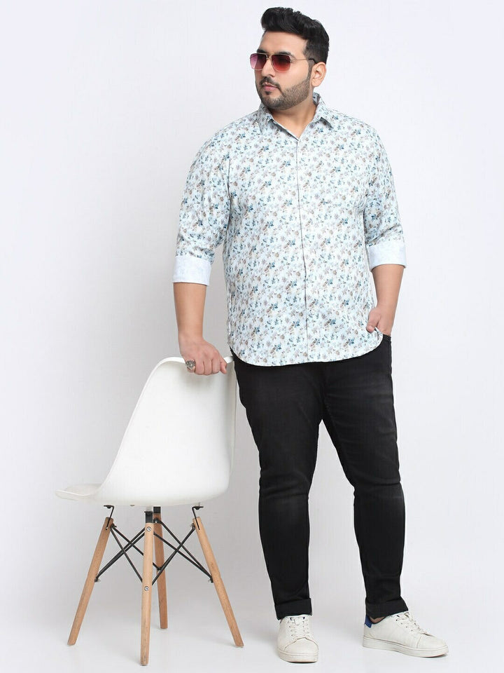 Plus Size Men Floral Printed Cotton Casual Shirt