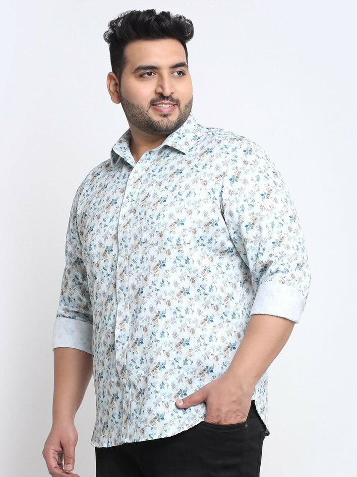 Plus Size Men Floral Printed Cotton Casual Shirt