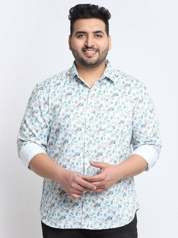 Plus Size Men Floral Printed Cotton Casual Shirt