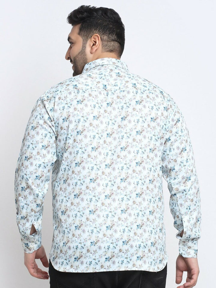 Plus Size Men Floral Printed Cotton Casual Shirt
